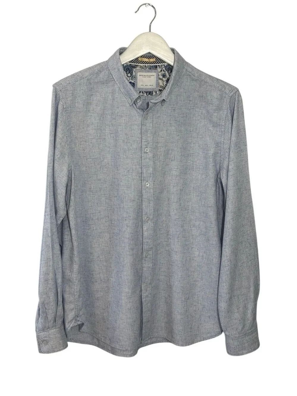Denim & Flower light blue textured button down shirt with contrasting floral tri
